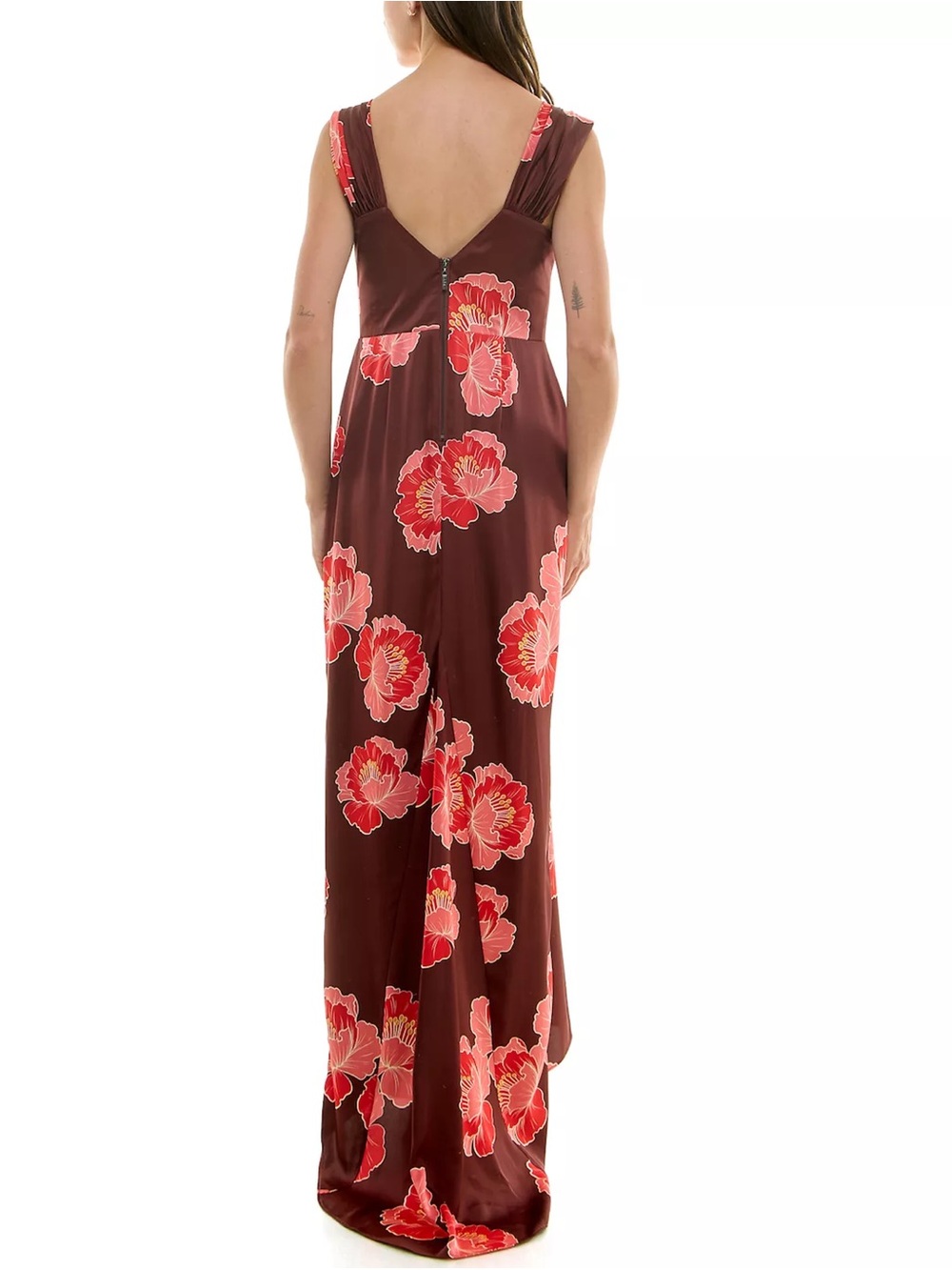 Nicole Miller Burgundy Maxi Dress with Pink Floral Print - Picture 2 of 11
